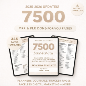 7500 Done For You PLR MRR Canva Templates, 2025 2026 Digital Planners, Journals & Trackers, Full Resell Rights