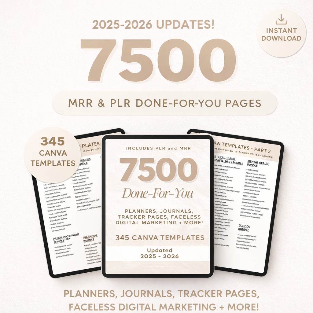 7500 Done For You PLR MRR Canva Templates, 2025 2026 Digital Planners, Journals & Trackers, Full Resell Rights - Image 6