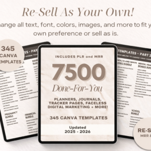 7500 Done For You PLR MRR Canva Templates, 2025 2026 Digital Planners, Journals & Trackers, Full Resell Rights