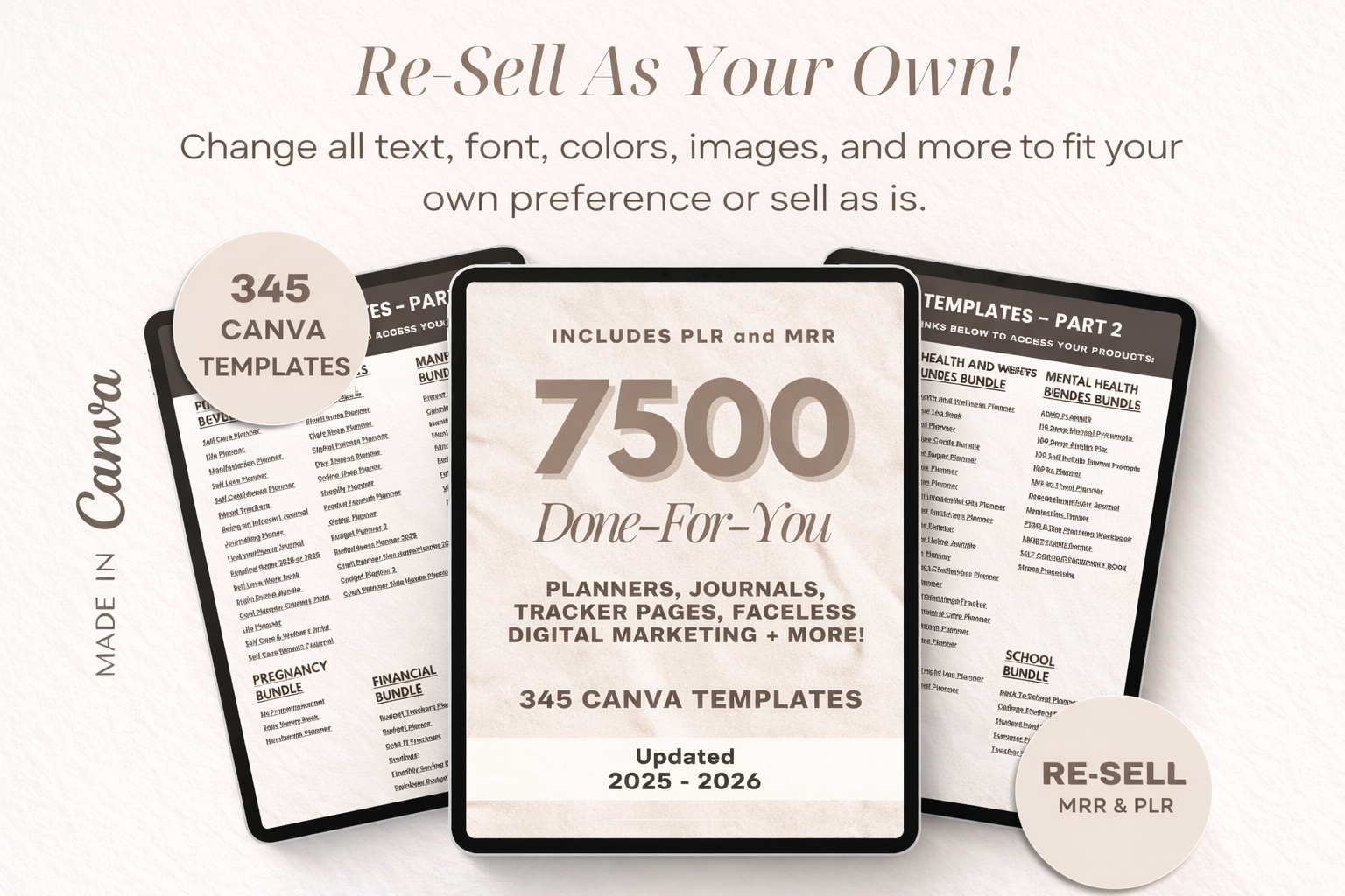 7500 Done For You PLR MRR Canva Templates, 2025 2026 Digital Planners, Journals & Trackers, Full Resell Rights - Image 3