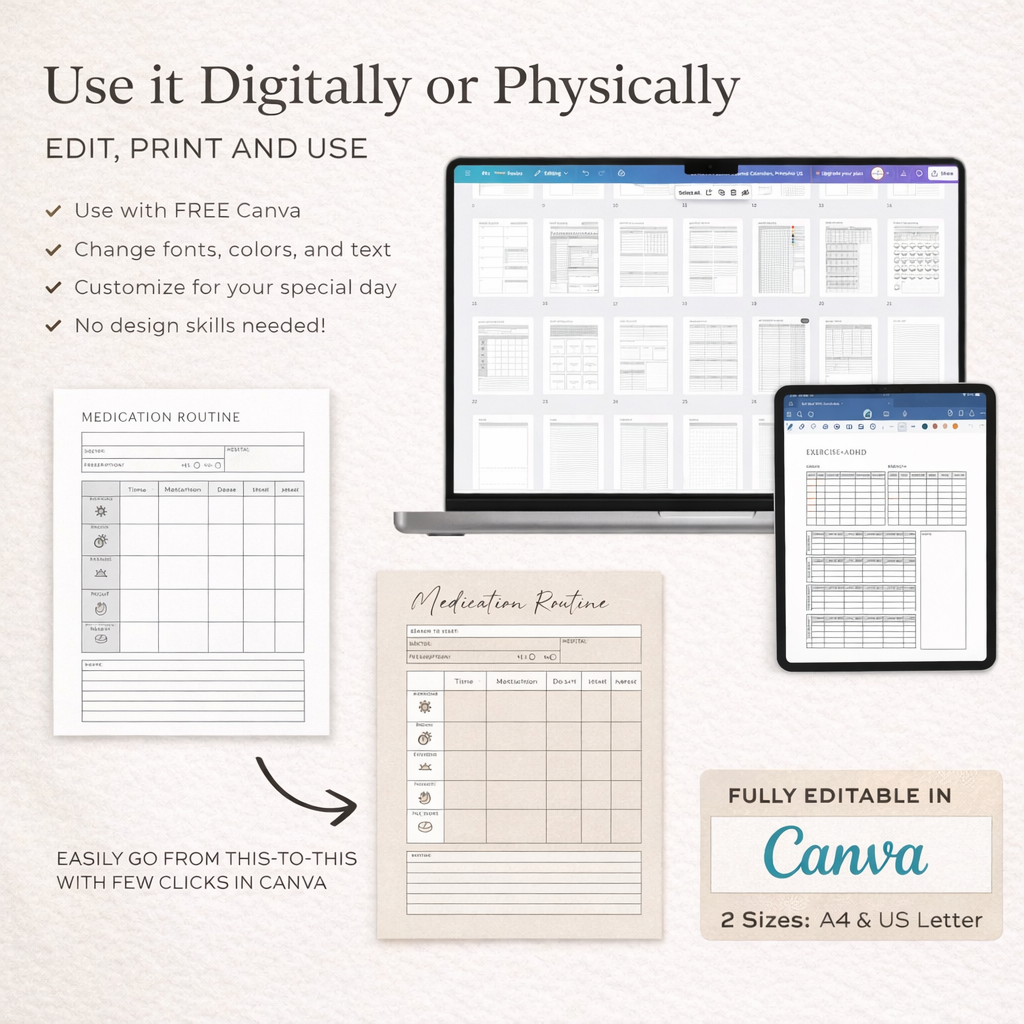 Adhd planner printable, Adhd life planner, adhd digital planner, adhd self care daily planner, Editable Adult ADHD Productivity journal, pdf - Image 8