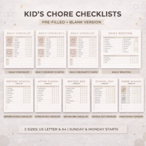 Editable Kids Chore Chart Bundle, School, Reward, Allowance, Daily Checklist, Weekly Chores, Responsibility, Behavior, Consequences, Letter