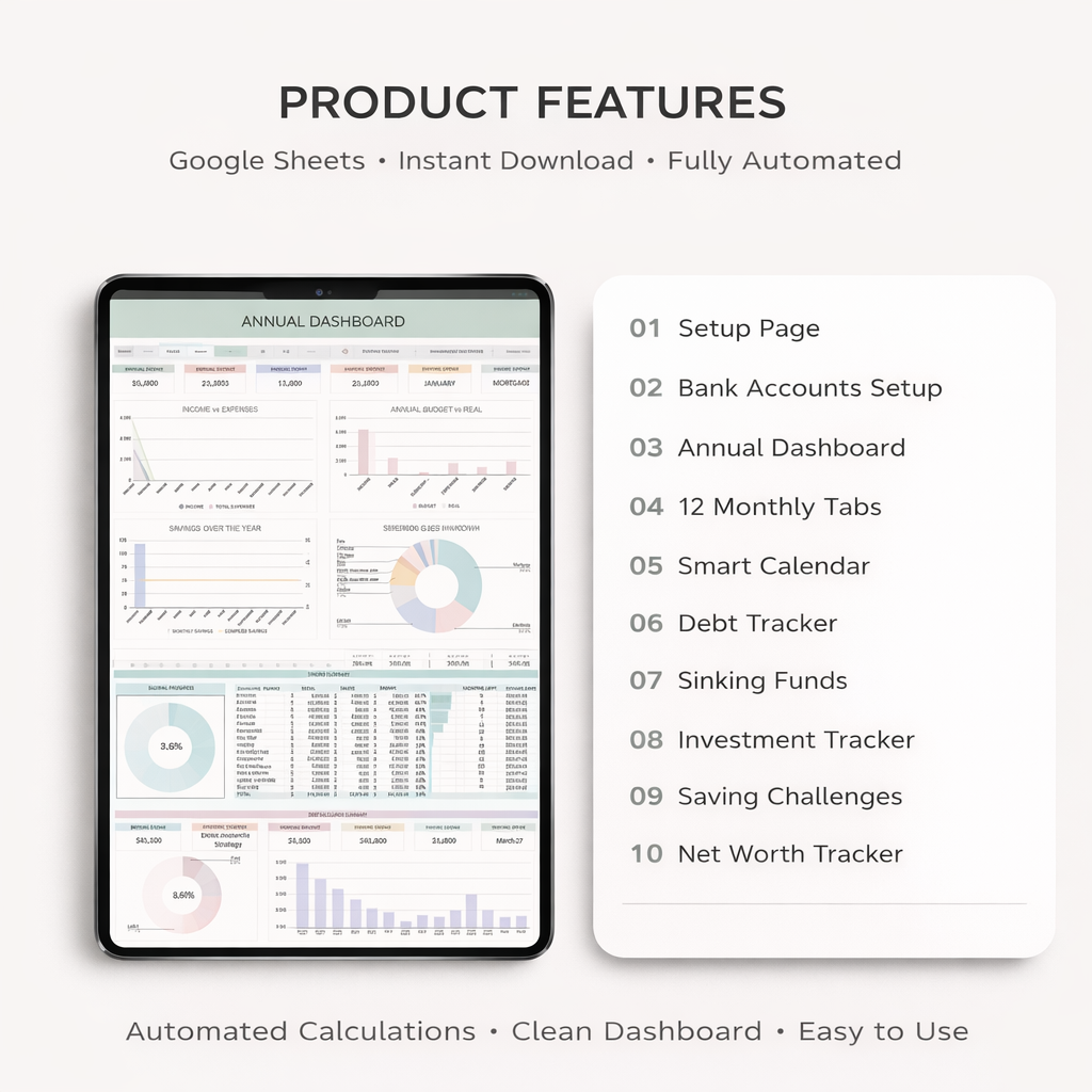 Annual & Monthly Budget Spreadsheet Google Sheet Template Financial Planner Debt payoff Snowball Saving Subscription Income Expense Tracker - Image 9