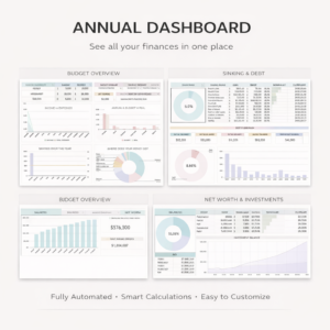 Annual & Monthly Budget Spreadsheet Google Sheet Template Financial Planner Debt payoff Snowball Saving Subscription Income Expense Tracker