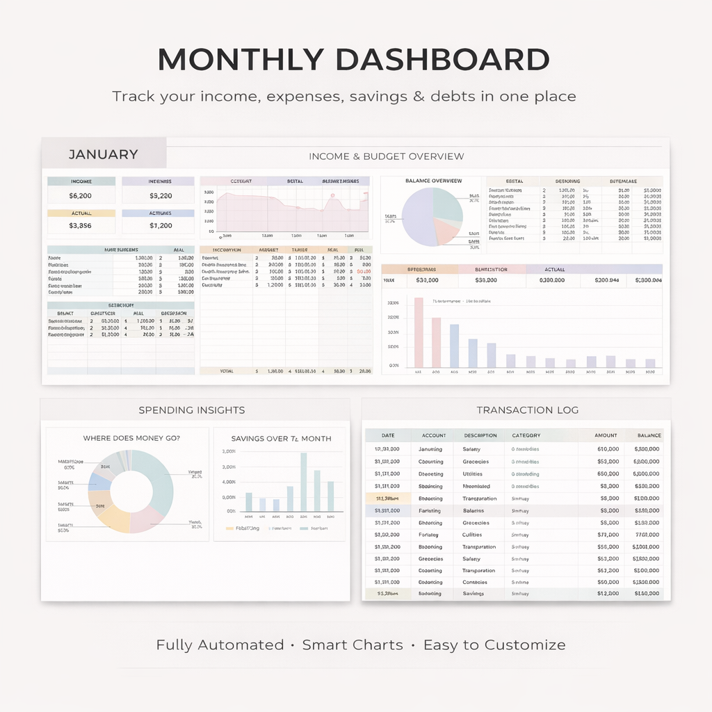 Annual & Monthly Budget Spreadsheet Google Sheet Template Financial Planner Debt payoff Snowball Saving Subscription Income Expense Tracker - Image 7